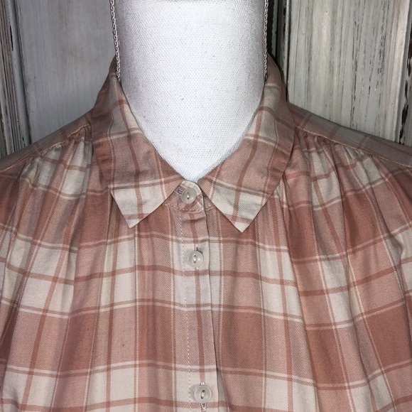 MADEWELL Dusty Peach Plaid Flannel Long Sleeve Button Up Blouse Size XS - Picture 5 of 10